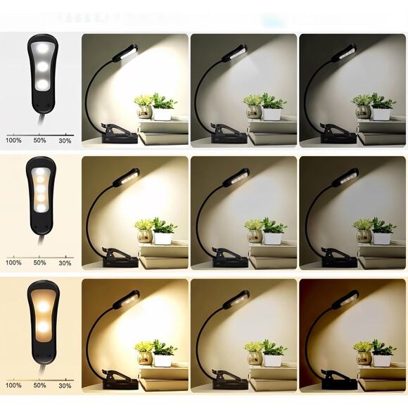 LED Book Light for Books in Bed with 3 Colors and 9 Brightness (Rechargable) - Picture 5 of 6